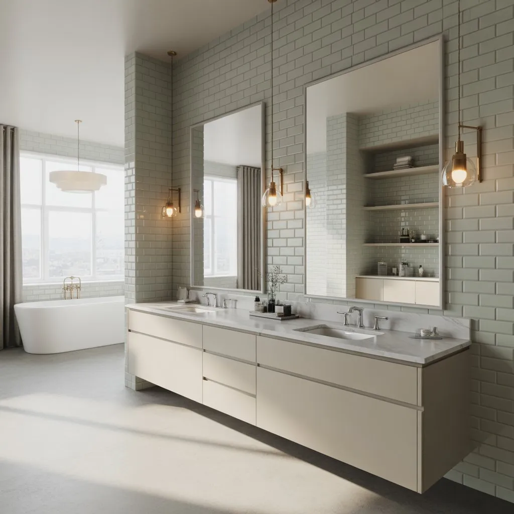 Bathroom Design Ideas for a Luxury Look 11 Modern bathroom with double vanity and large mirrors