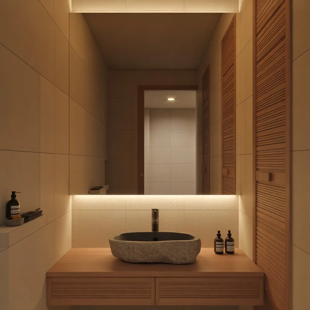 Bathroom Design Ideas for a Luxury Look 8 Japandi bathroom with wood textures and minimalist décor