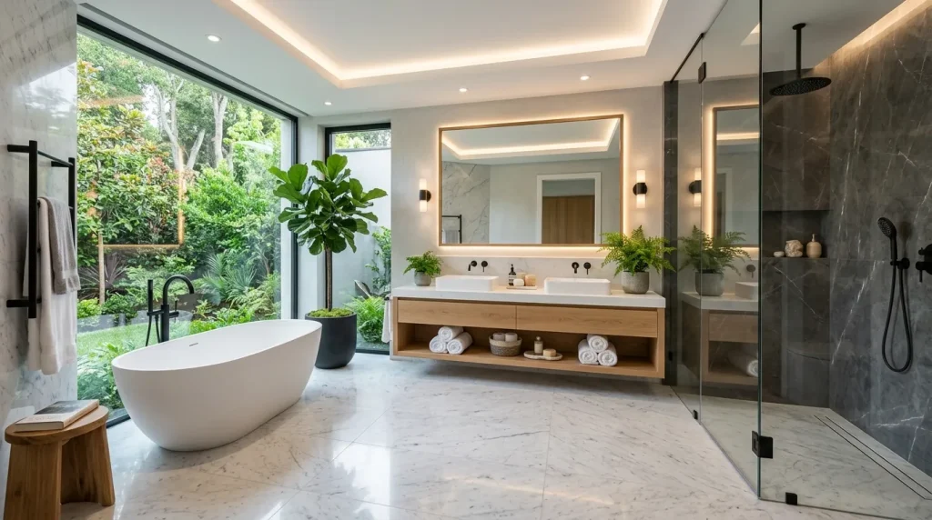 Bathroom Design Ideas for a Luxury Look 3 Bathroom Design with freestanding bathtub and frameless glass shower