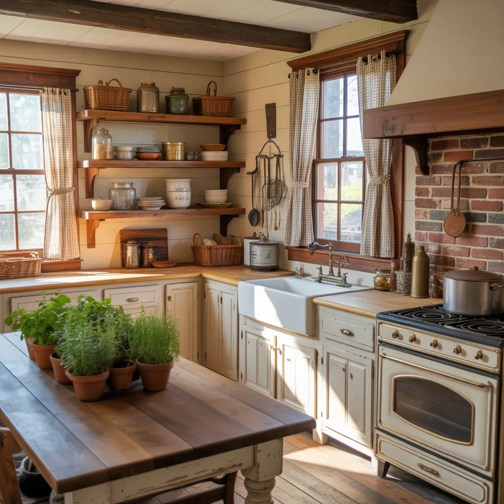 8 Modern Kitchen Decor Ideas for Stylish Homes 6 Rustic farmhouse kitchen with wooden shelves and cozy décor