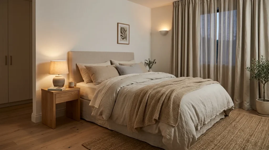 Apartment Styling Ideas: The Complete Guide to a Beautiful and Functional Home 5 Calm bedroom apartment styling with layered neutral bedding