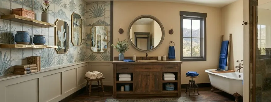 Blue Object in Bathroom: 15 Stylish Ideas to Elevate Your Space 5 Blue wall decor in a stylish bathroom