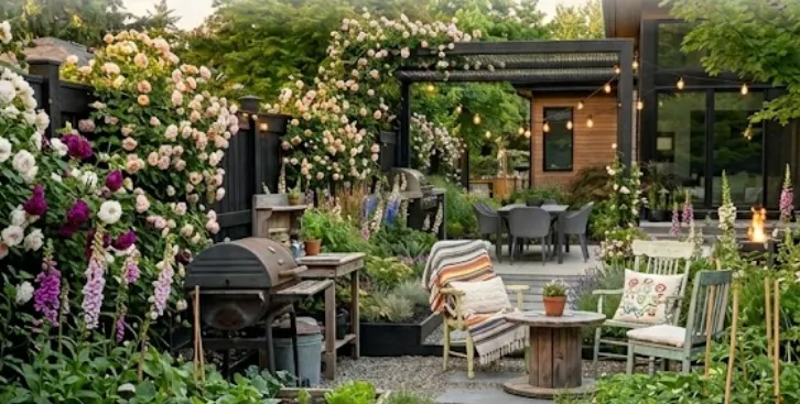 Cheap Garden Fence Ideas: 15 Budget-Friendly DIY Garden Fences for Every Backyard 6 Affordable mixed-material garden fence with raised garden beds and gravel pathways.
