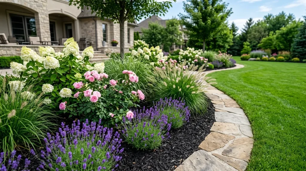 Black Mulch Ideas: 25 Stunning Landscaping Designs to Transform Your Yard 3 Beautiful flower bed with black mulch and colorful flowers