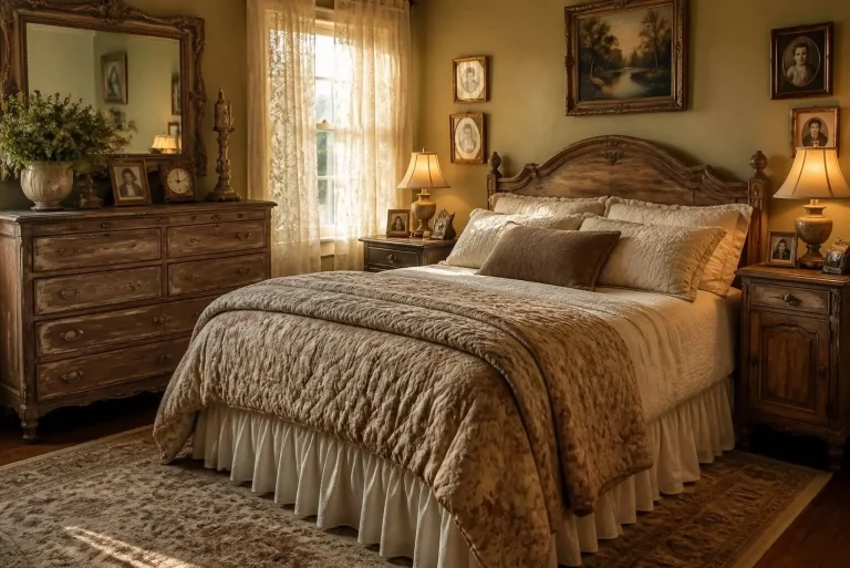 Vintage Bedroom: Timeless Design Ideas to Create a Charming and Elegant Space 4 Cozy vintage bedroom with antique accessories