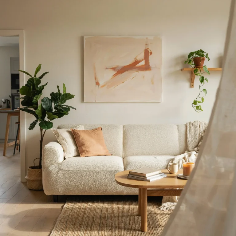 DIY Home Decor (Budget-Friendly Ways to Create a Beautiful Home) 2 DIY decorated modern living room with handmade wall art and indoor plants