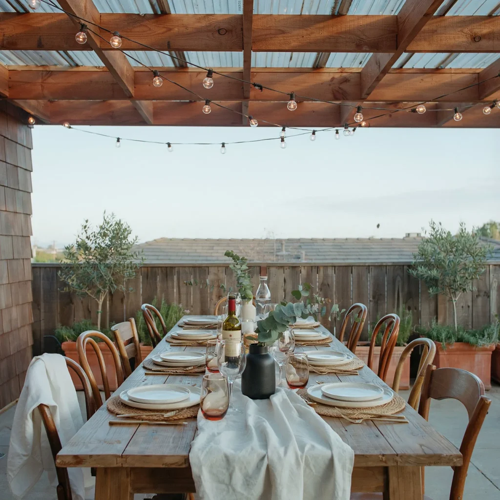 DIY Patio Cover Ideas: Transform Your Backyard into an Outdoor Retreat 8 Decorated DIY patio cover with string lights, plants, and outdoor decor.
