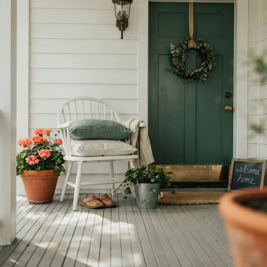 Bench on Front Porch Ideas: Charming Ways to Style a Welcoming Entryway 3 Bench ideas for front porch with pillows and lanterns.