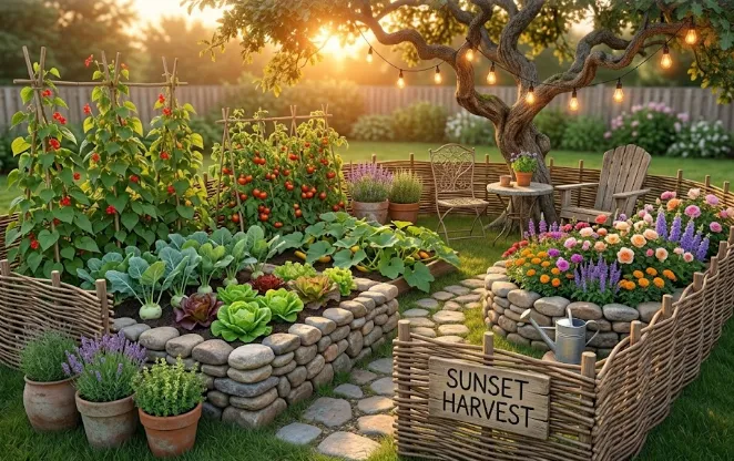 DIY Garden Fence Ideas (12 Cheap and Easy Garden Fences You Can Build This Weekend) 3 Natural bamboo garden fence surrounding colorful flower beds.