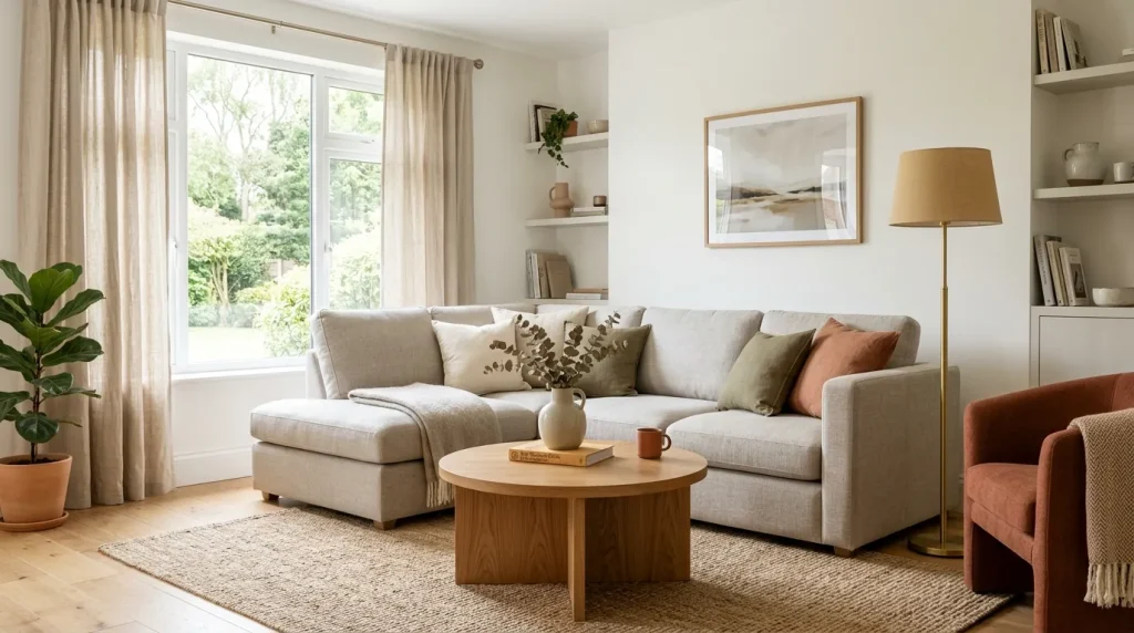 Apartment Styling Ideas: The Complete Guide to a Beautiful and Functional Home 2 Neutral apartment styling living room with layered textures and one accent color