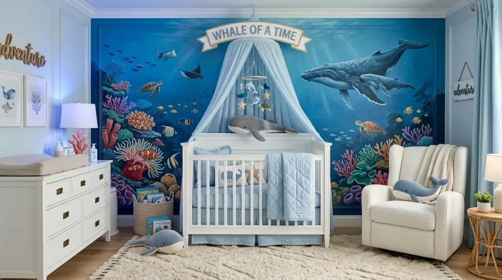 Ocean Nursery Ideas: Create a Dreamy Underwater Ocean Themed Nursery for Your Baby 4 Luxury underwater ocean themed nursery with whale decor