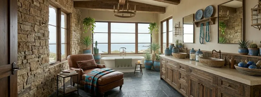 Western Bathroom Colors: 15 Rustic and Timeless Ideas for Your Home 6 Wood and stone materials used in a western bathroom design