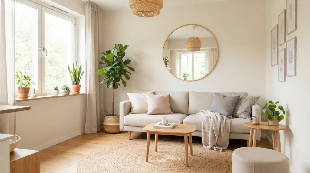 Small Space Living Room Ideas for Stylish Homes 4 Small space living room with large mirror reflecting natural light