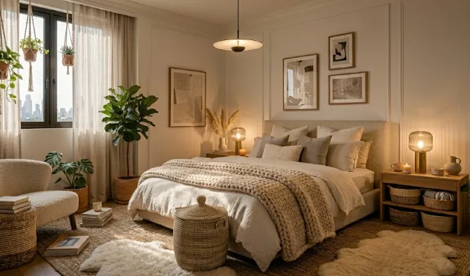 Cozy Home Aesthetic (Create a Warm and Inviting Living Space) 4 Cozy home featuring natural materials and indoor plants