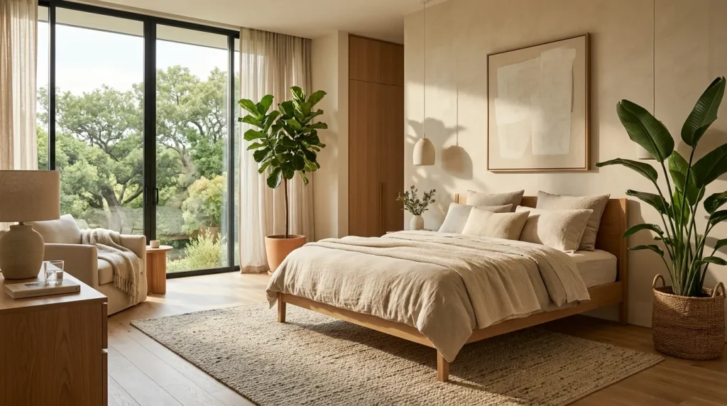 Organic Modern Bedroom: 25 Stunning Ideas for a Calm, Stylish, and Functional Space 2 Organic modern bedroom with wood furniture and neutral décor