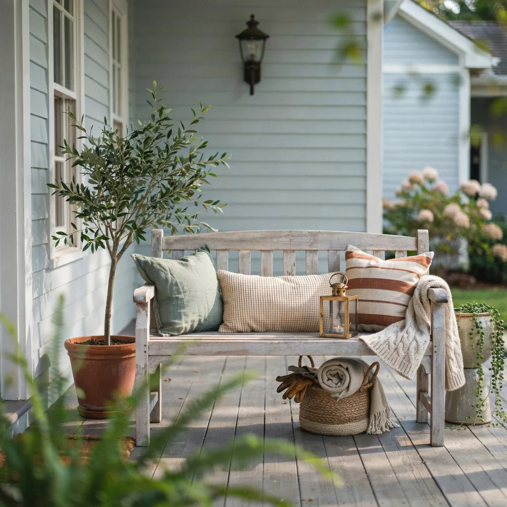 Bench on Front Porch Ideas: Charming Ways to Style a Welcoming Entryway 6 Outdoor bench decorating ideas featuring plants and decorative accents.