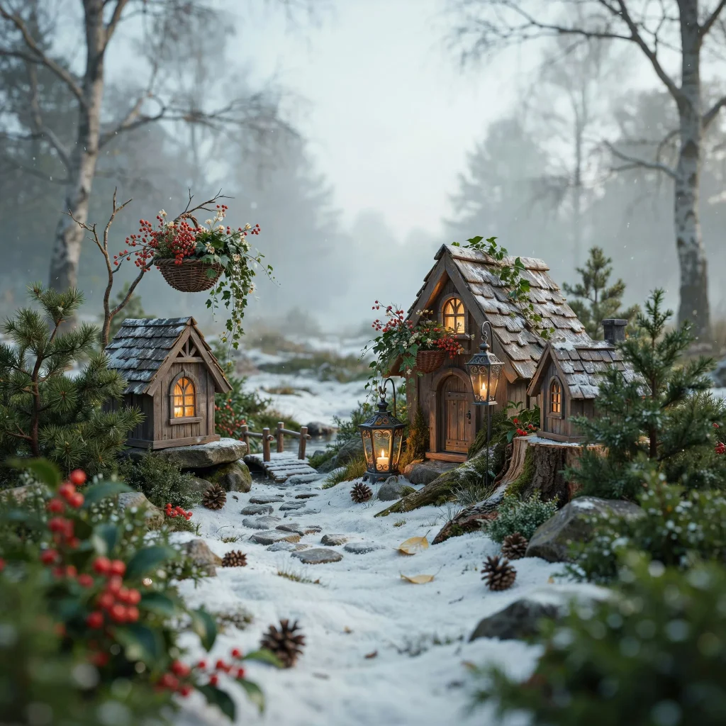 Winter Fairy Garden Ideas: Bring Magic to Your Backyard This Winter 3 Outdoor hanging basket for winter filled with pine branches and berries.