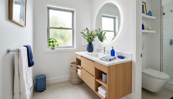 Blue Object in Bathroom: 15 Stylish Ideas to Elevate Your Space 7 Small bathroom decorated with blue objects