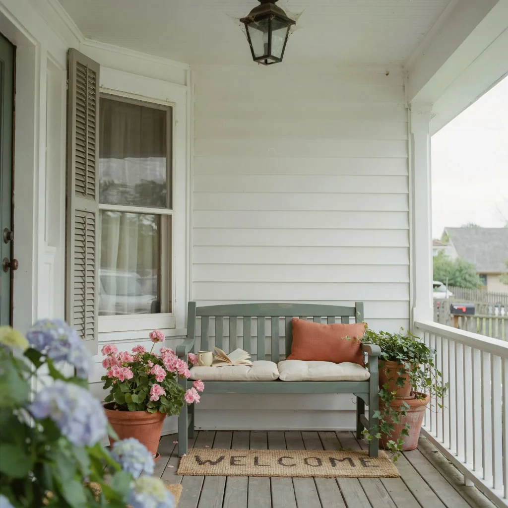 Bench on Front Porch Ideas: Charming Ways to Style a Welcoming Entryway 4 Small front porch bench ideas for compact entryways.