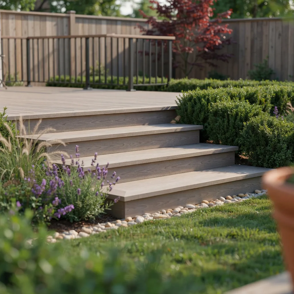 Composite Decking Ideas with Steps for a Beautiful Backyard Upgrade 5 Step down decking connecting multiple outdoor entertainment spaces.