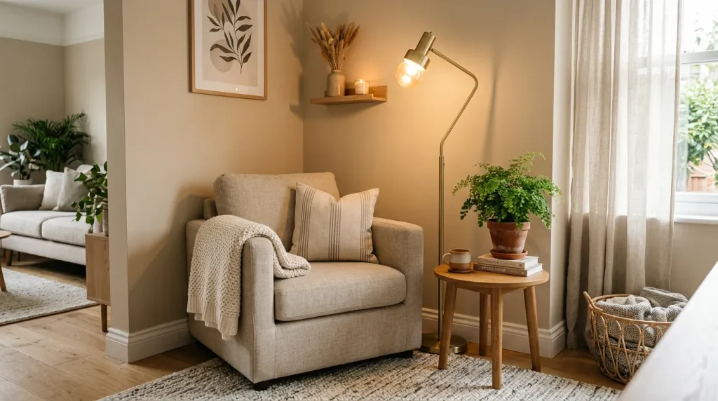 Small Space Living Room Ideas for Stylish Homes 5 Cozy reading corner in a small space living room with armchair and plant