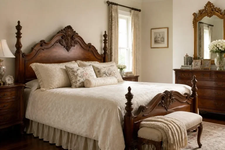 Vintage Bedroom: Timeless Design Ideas to Create a Charming and Elegant Space 2 Antique wooden bed in vintage style bedroom