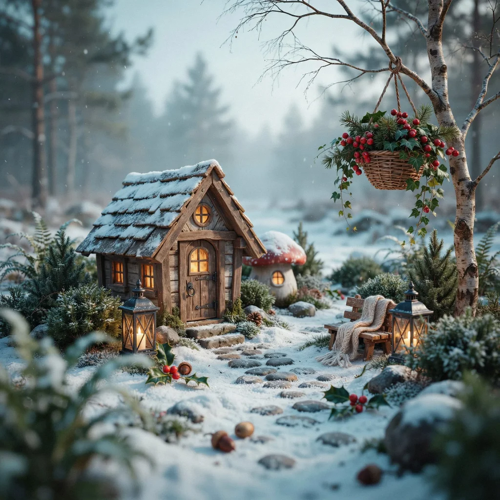 Winter Fairy Garden Ideas: Bring Magic to Your Backyard This Winter 4 Winter fairy garden displayed on a front porch with miniature decorations.