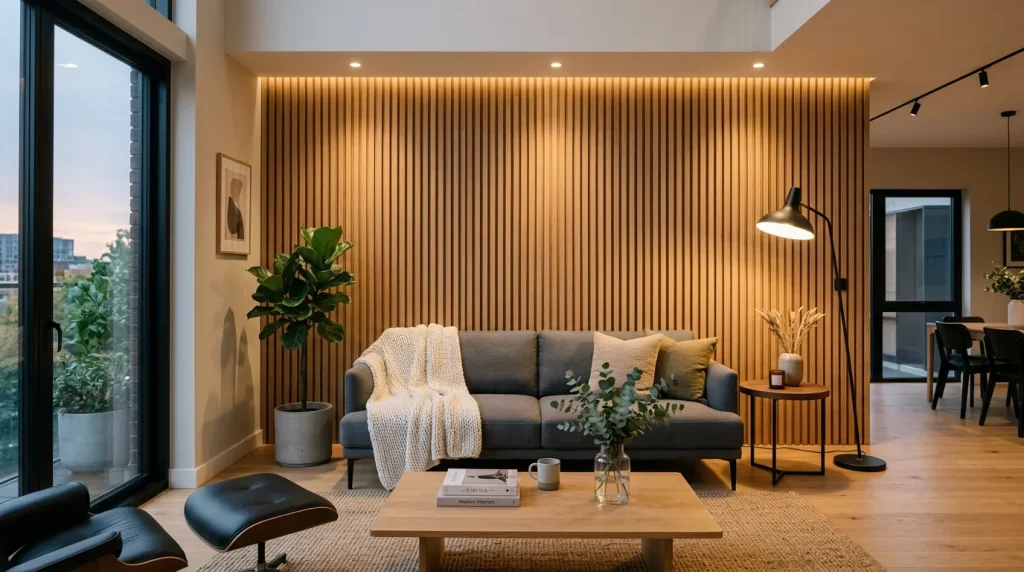 Accent Wall Living Room Ideas: A Complete Design Guide 5 Accent walls for living room using vertical wood slat paneling