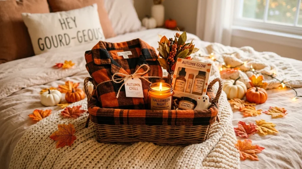 Boo Basket Ideas: The Ultimate Guide to the Perfect Boo Basket for Him or Her 3 Boo basket for girlfriend with flannel pajamas and skincare items