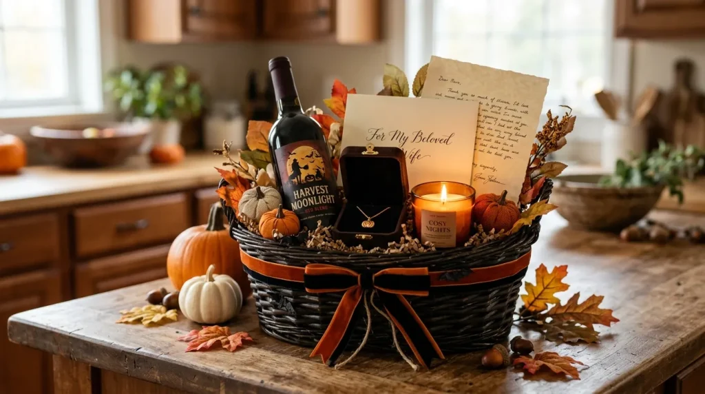 Boo Basket Ideas: The Ultimate Guide to the Perfect Boo Basket for Him or Her 5 Boo basket for wife with jewelry box, wine, and handwritten letter