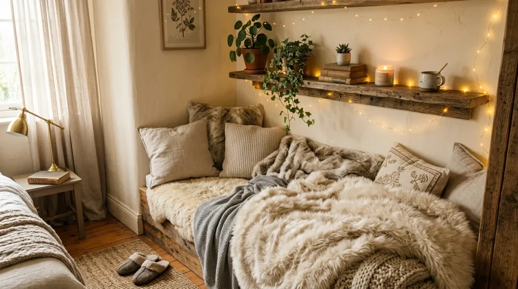 Therian Room Ideas: The Ultimate Guide to Designing Your Perfect Therian Den 2 Cozy nest corner with faux fur blankets as an example of therian room ideas
