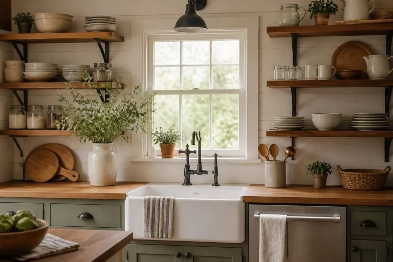 Farmhouse Kitchens 2026: The Complete Guide to Timeless Farmhouse Kitchen Design 3 farmhouse kitchen open shelving and apron sink