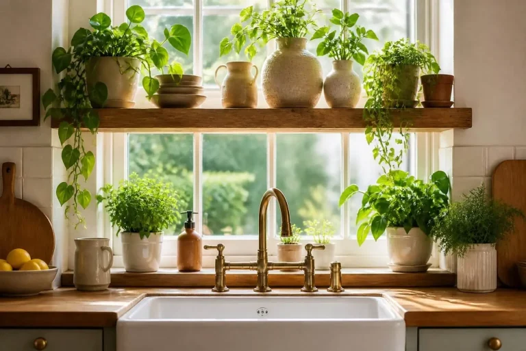 Kitchen Garden Window Over Sink: The Complete Design Guide 3 kitchen garden window styled with plants and ceramics above farmhouse sink