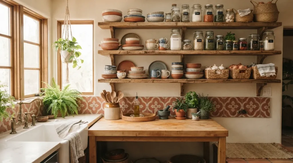 Kitchen Open Cabinet Ideas: How to Design a Bright, Functional Space 4 ayered texture open cabinet kitchen with mixed materials
