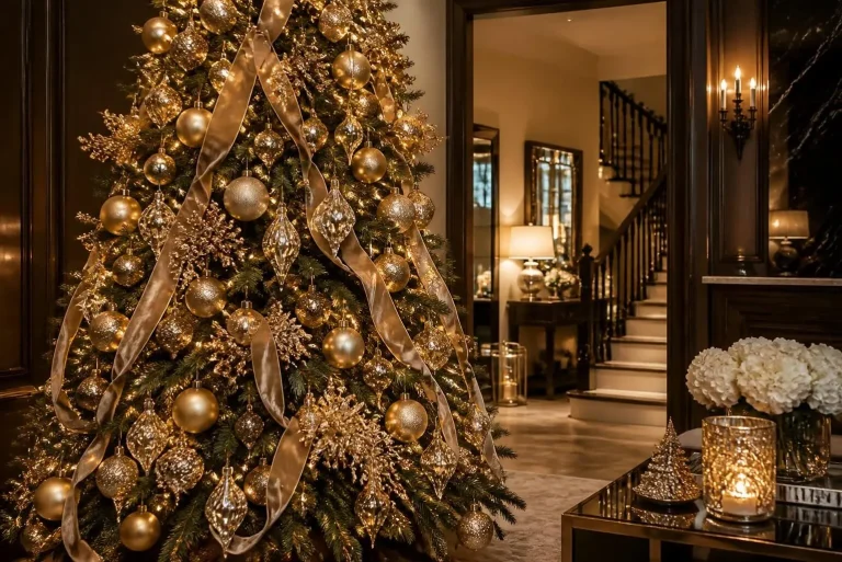 Modern Xmas Tree Ideas: Stylish Designs, Contemporary Decorations & Complete Guide 3 Contemporary xmas tree decorations with luxury gold ornaments and lights