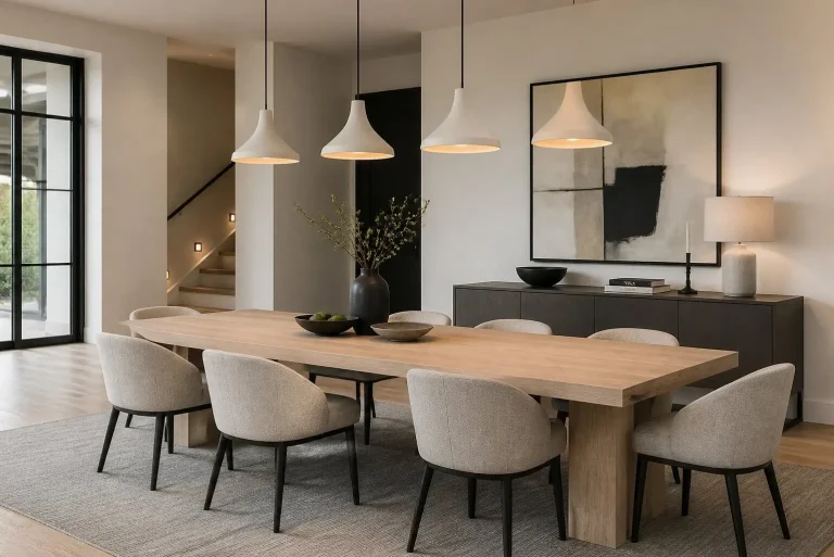Popular Types of Minimalist Lamps for Different Interior Styles 3 Minimalist pendant lamps above modern dining table