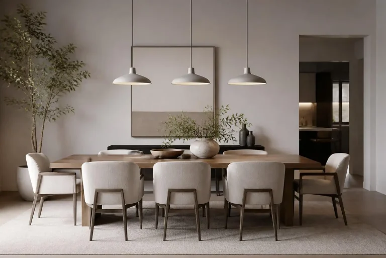 Popular Types of Minimalist Lamps for Different Interior Styles 2 Minimalist pendant lamps above modern dining table