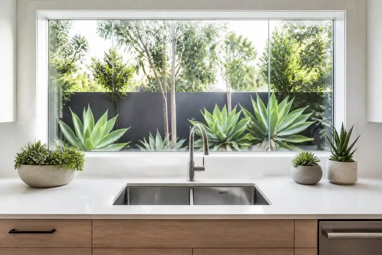 Kitchen Garden Window Over Sink: The Complete Design Guide 2 modern frameless kitchen garden window with succulents
