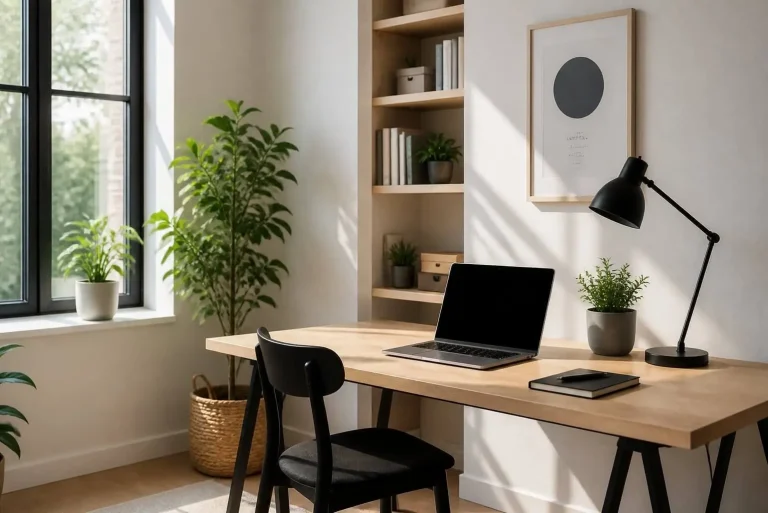 Home Office Decore: Modern Ideas to Style a Productive Workspace Like a Designer 2 Modern home office decore with minimal design and plants
