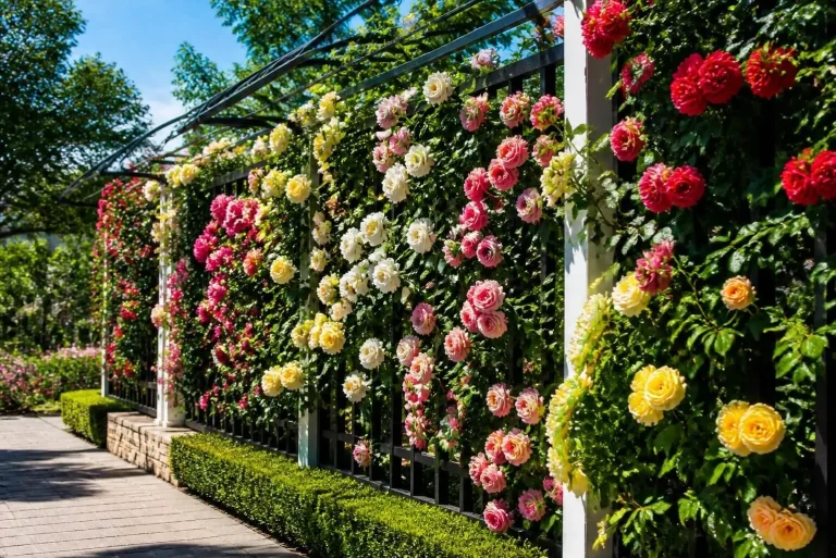 Trellis Roses: Do Roses Need a Trellis? Complete Guide to Growing Climbing Roses on Lattice 4 Modern garden wall with trellis roses and climbing flowers