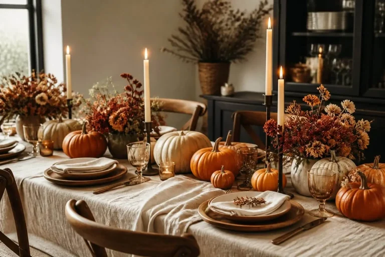Pottery Barn Fall: Complete Guide to Creating Warm and Elegant Autumn Home Decor 3 Fall decor pottery barn inspired dining table arrangement