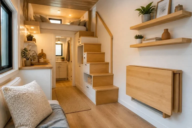 Tiny House Ideas: Smart Design & Converting a Storage Shed Into a Tiny Home 4 tiny house interior with space saving furniture