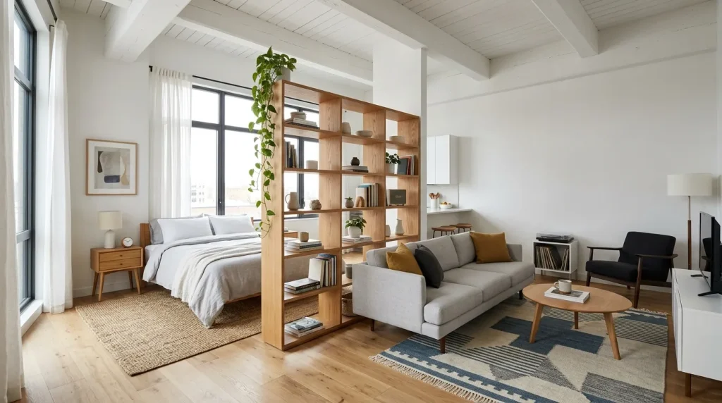 How to Make a Cozy Studio Apartment: The Ultimate Small-Space Living Guide 3 Studio apartment layout showing zoned bedroom and living areas