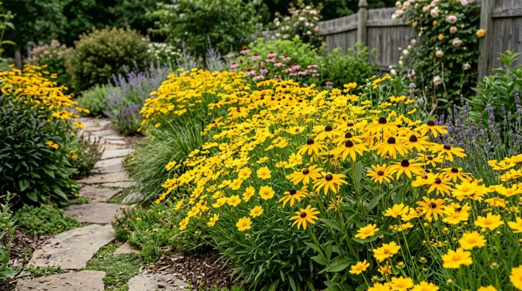 Yellow Perennial Plants Ideas: The Ultimate Guide to Bright, Long-Lasting Garden Color 2 Garden border with bright yellow perennial flowers