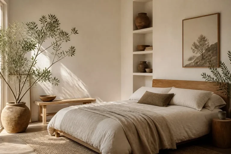 Wabi Sabi Color Palette: A Complete Guide to Creating Calm, Natural, and Timeless Interiors 3 Wabi sabi color palette bedroom with neutral tones and plants