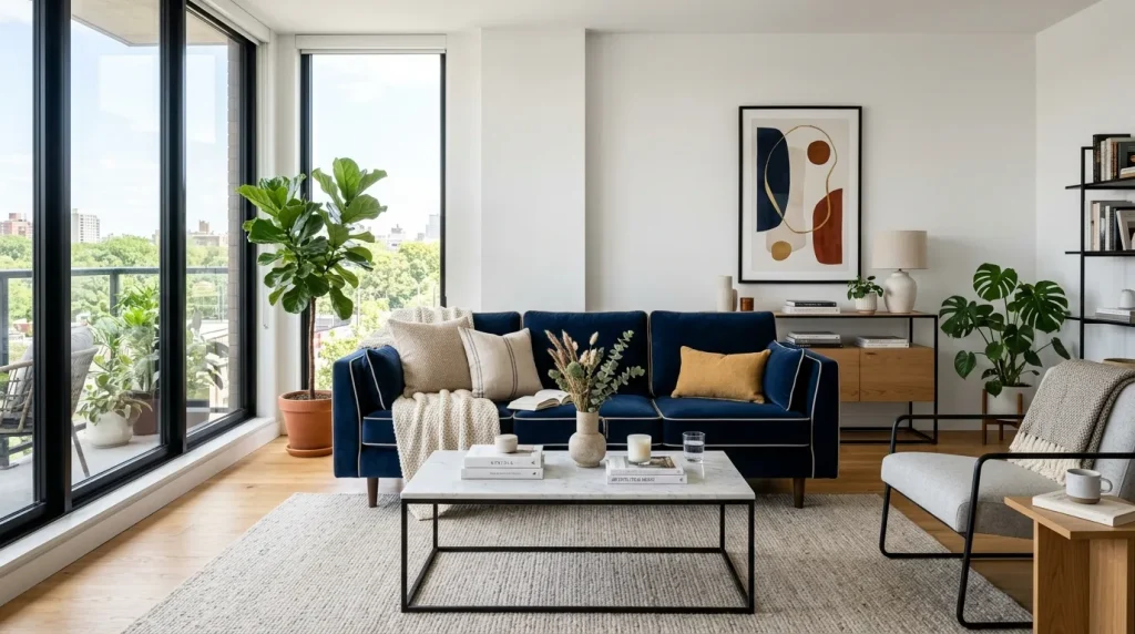 Blue Sofa Living Room Ideas: The Ultimate Guide to Designing a Stylish Blue Sofa Living Room 2 Blue sofa living room with white walls and modern décor