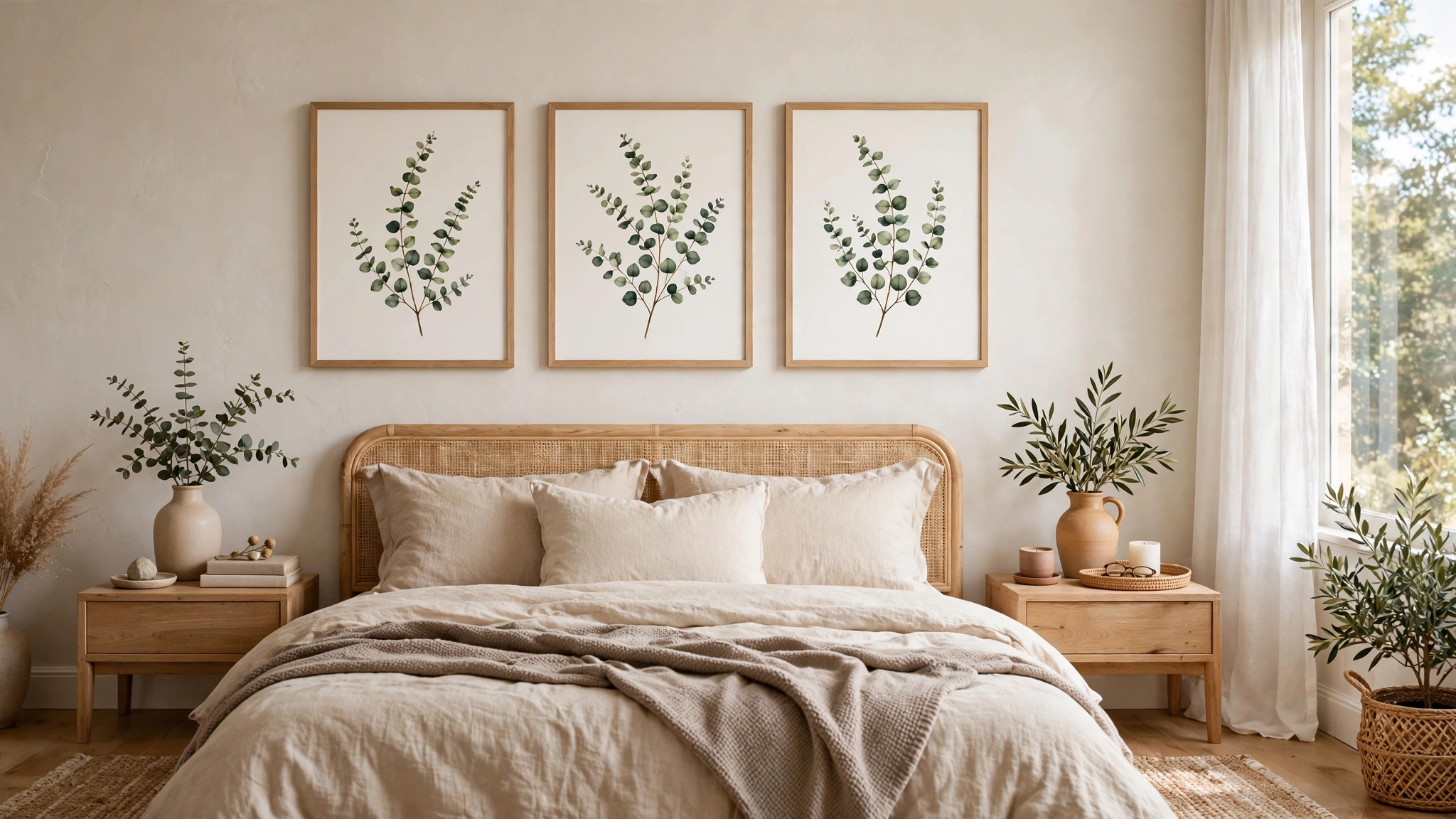 15 Above-Bed Decor Ideas 3 A Trio of Matching Botanical Prints