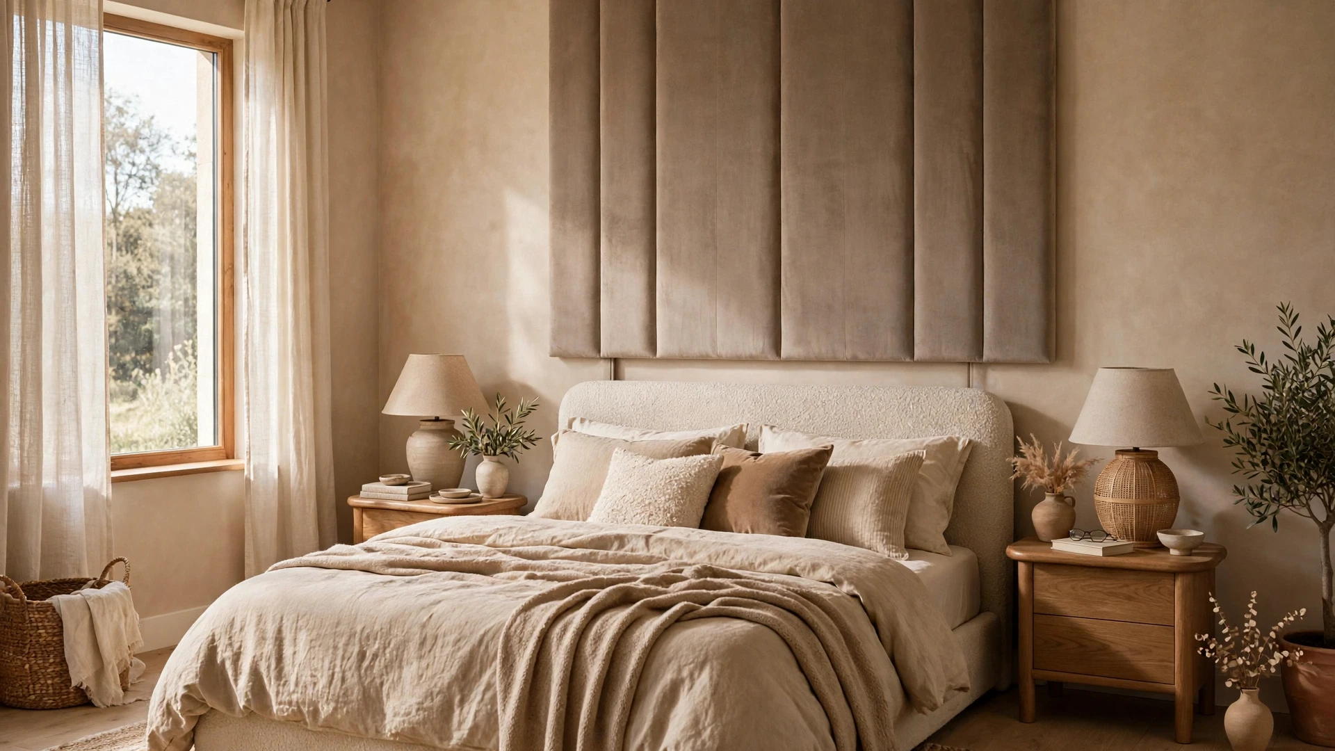 15 Above-Bed Decor Ideas 4 An Upholstered Headboard Extension Panel