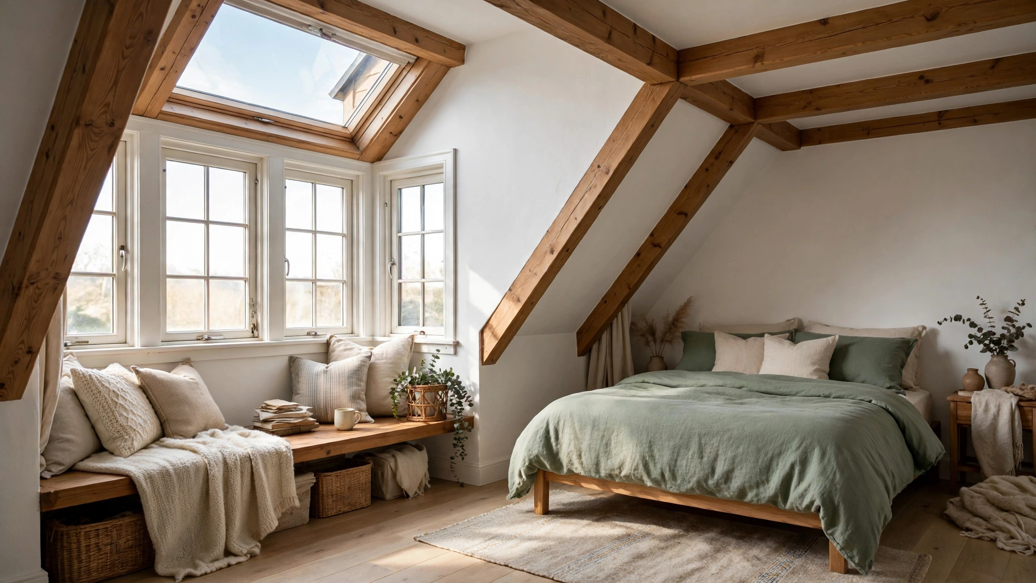 21 Attic Bedroom Ideas to Turn Sloped Ceilings into a Cozy Retreat 2 Attic bedroom ideas: dormer window seat reading nook with cushions
