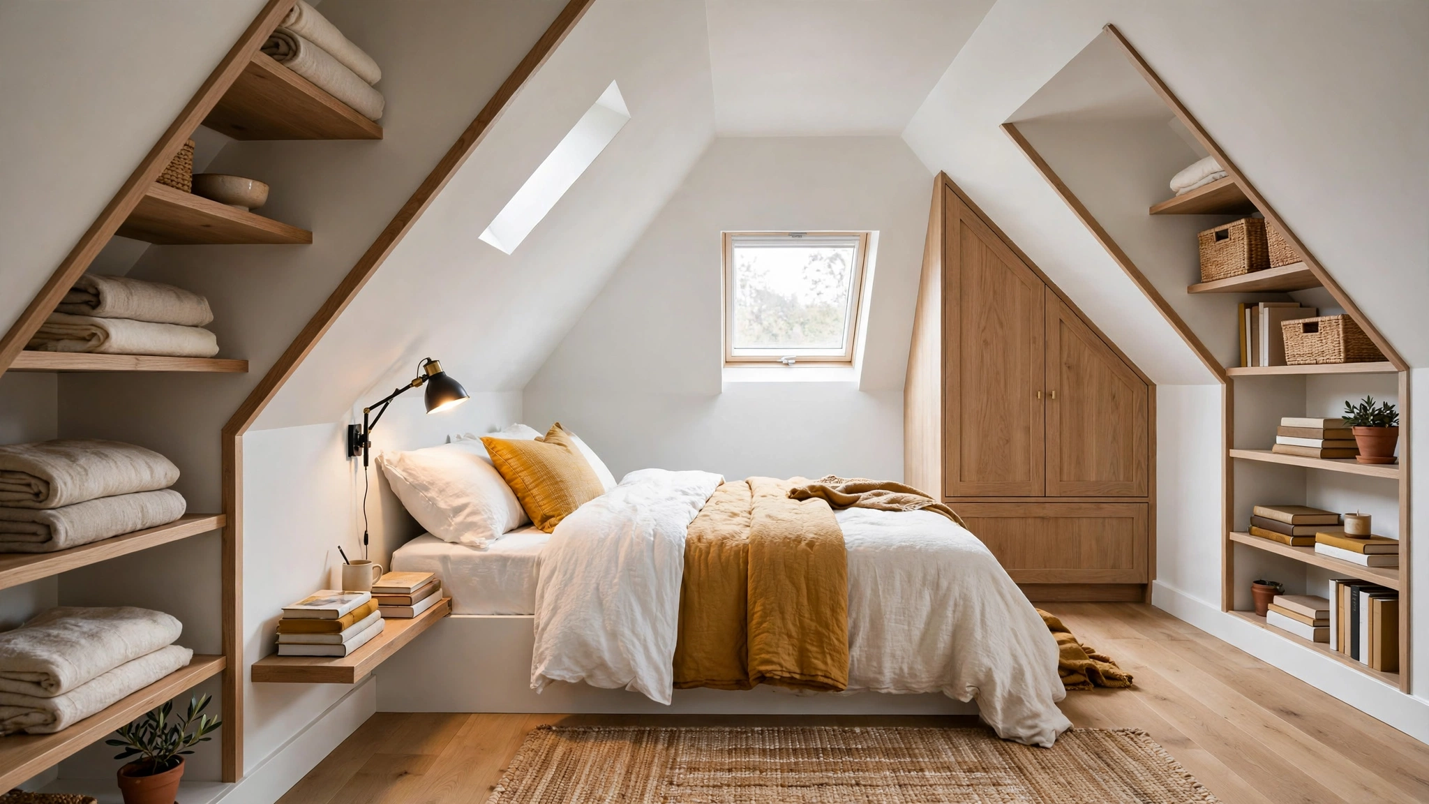 21 Attic Bedroom Ideas to Turn Sloped Ceilings into a Cozy Retreat 6 Attic bedroom ideas: fitted shelving and wardrobe under a sloped ceiling